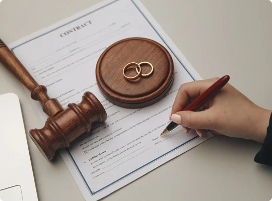 Court gavel, rings and document